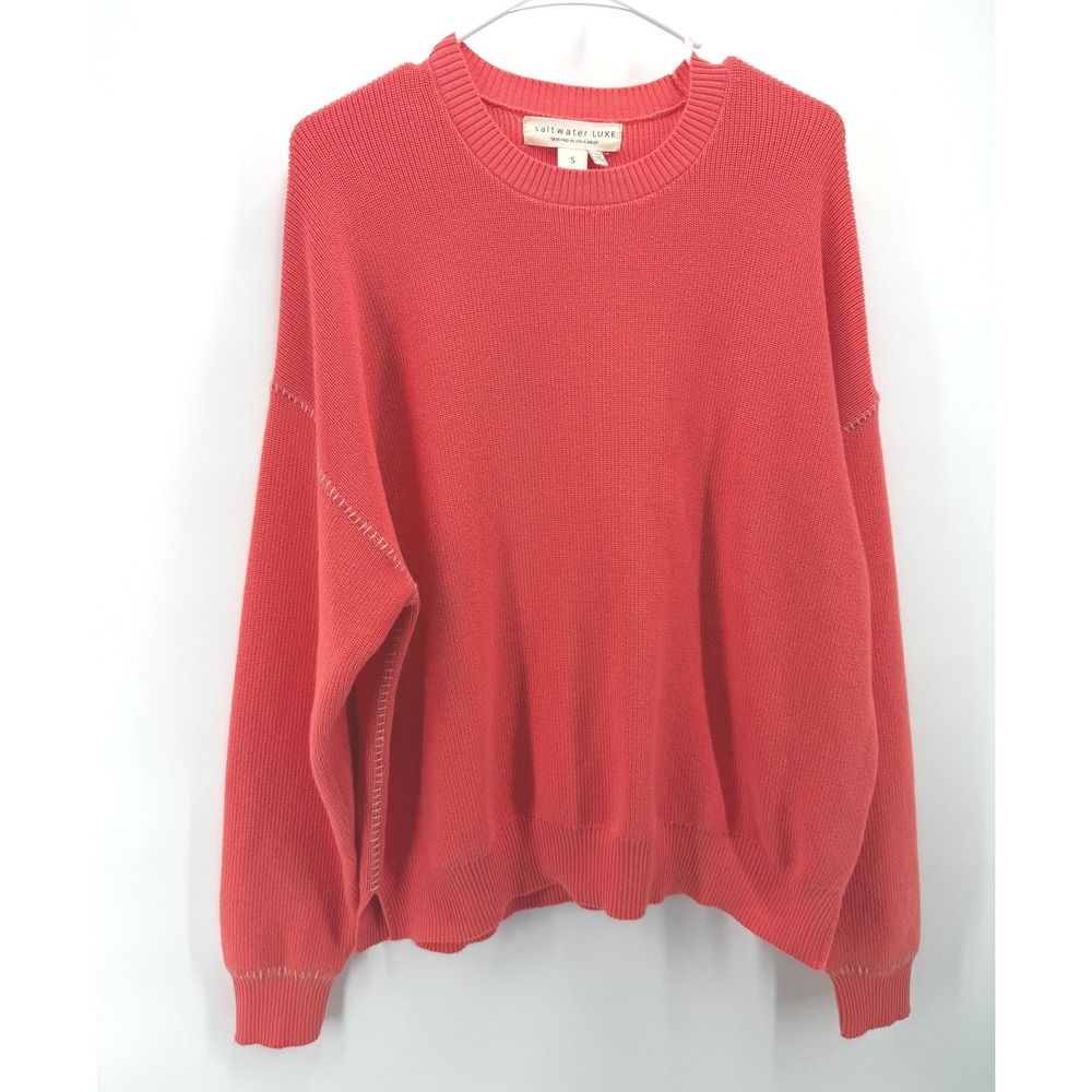 Saltwater Luxe Coral Ribbed Knit Coral Sweater Relaxed Women S Exposed Stitching